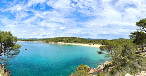 Photography panorama view of the wonderful beach Playa el Castell, Cala en Palamos between