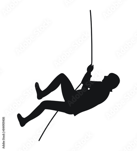 Climbing, rock climbing, silhouette man, climb to mountain with rope