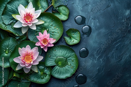 The Perfect Top view of Beautiful Pink Lotus in pond with black background