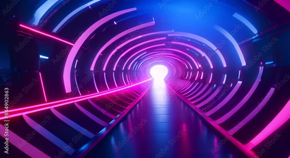 Futuristic tunnel Blue and red lines glowing light effect hitech style 4k Futuristic tunnel Blue and red lines glowing light effect hitech style 4k