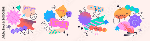 Vector set of artistic patches,doodles and stickers with copy space for text.Modern design elements with abstract textures for banners,social media marketing,branding,packaging, covers, prints