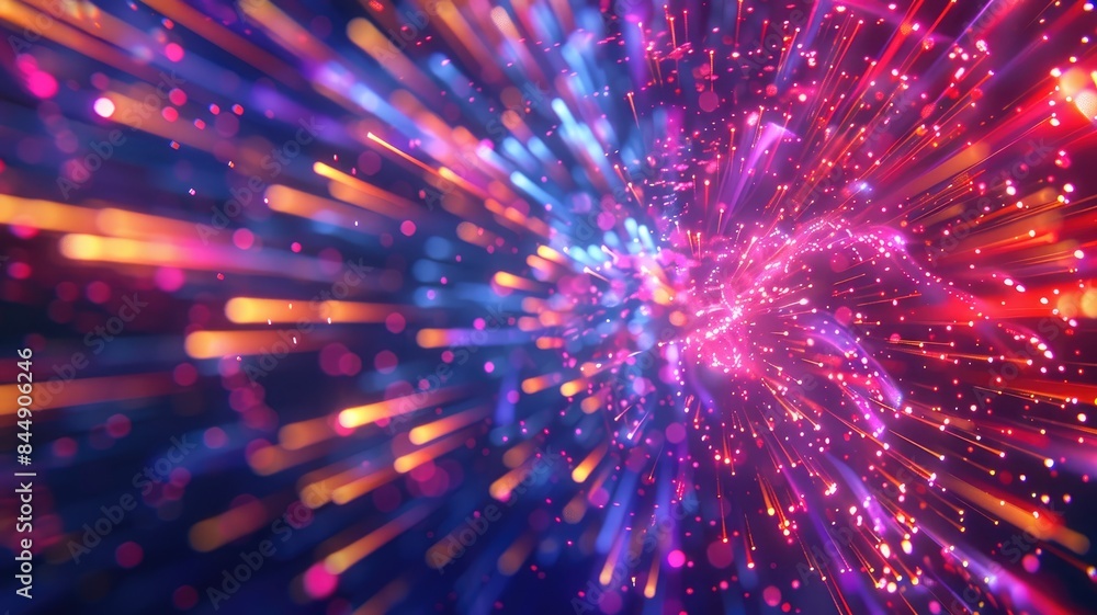 Abstract digital art with vibrant streaks of multicolored light trails and particles Abstract digital art with vibrant streaks of multicolored light trails and particles