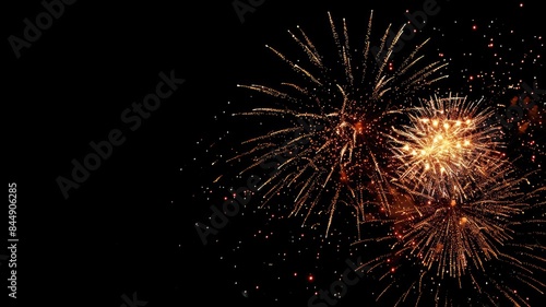 Bright fireworks bursting in night sky, sparkling vividly with vibrant colors