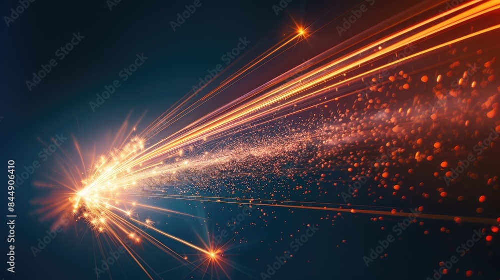 Abstract image of glowing lines and particles on dark background radiating energy motion Abstract image of glowing lines and particles on dark background radiating energy motion