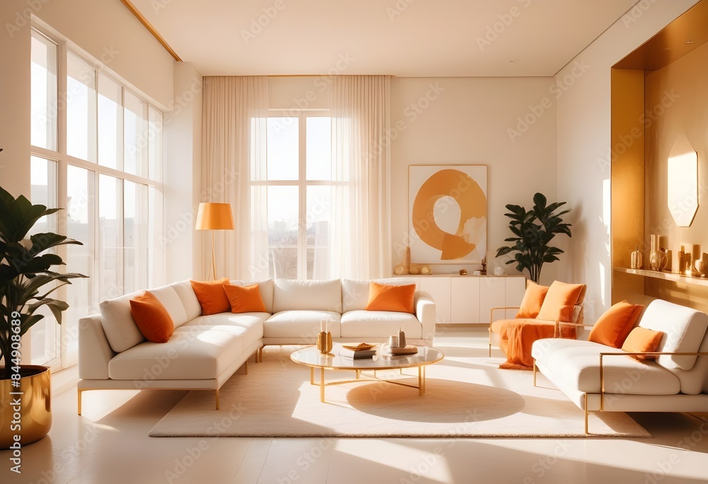 Fototapeta premium white and gold theme modern interior