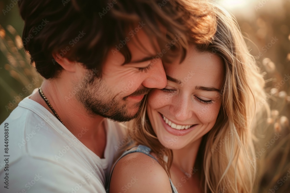 Intimate portrait of a happy couple sharing a tender moment amidst golden hour Intimate portrait of a happy couple sharing a tender moment amidst golden hour