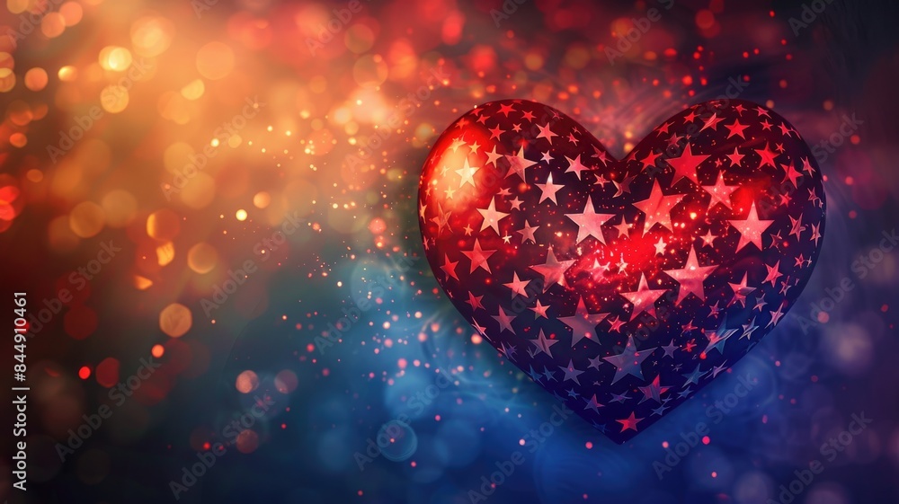 Glowing heart with stars and lights, warm vibrant colors Glowing heart with stars and lights, warm vibrant colors