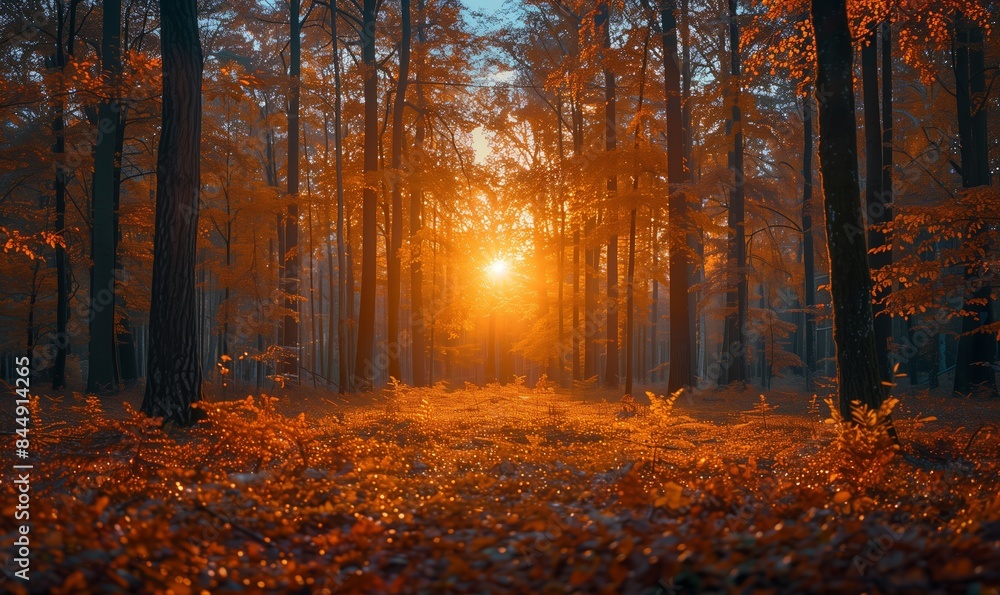 Autumn forest panorama in sunlight Autumn forest panorama in sunlight