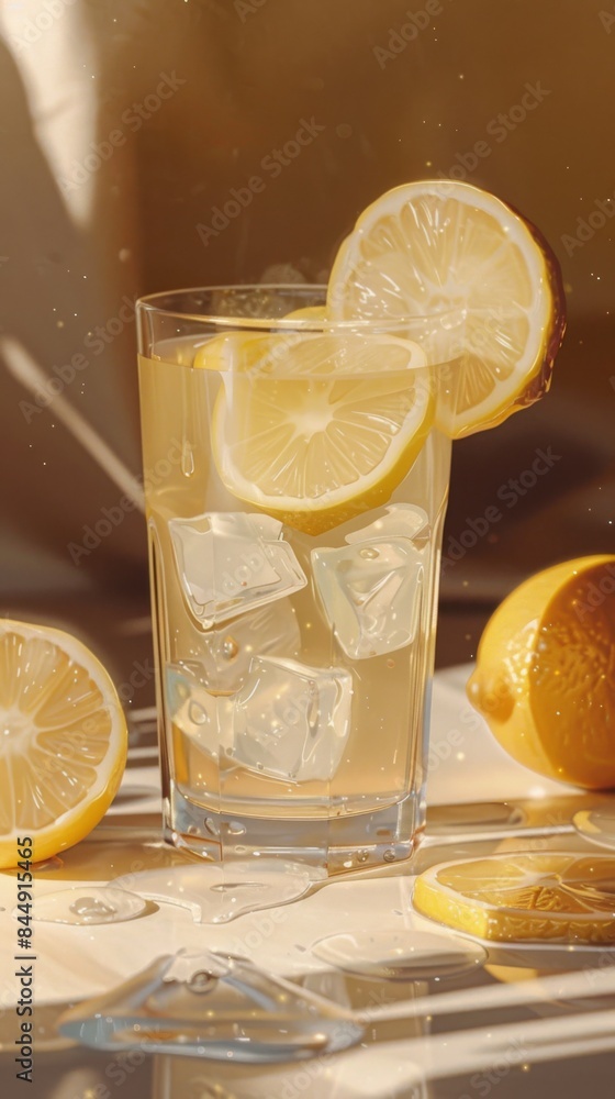 A refreshing glass of lemonade with a slice of lemon A refreshing glass of lemonade with a slice of lemon