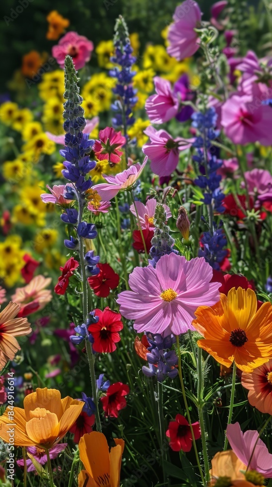 A vibrant summer garden full of colorful flowers A vibrant summer garden full of colorful flowers