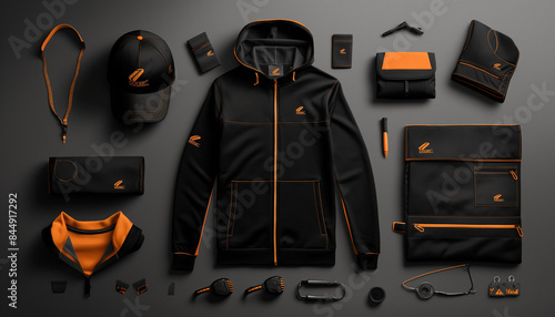 corporate Identity constructor workwear black Corporate Work Shirts,t-shirt and cap templates design. uniform for company.