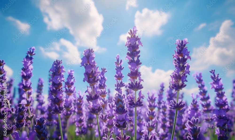 Blooming lavender field under blue skies Blooming lavender field under blue skies