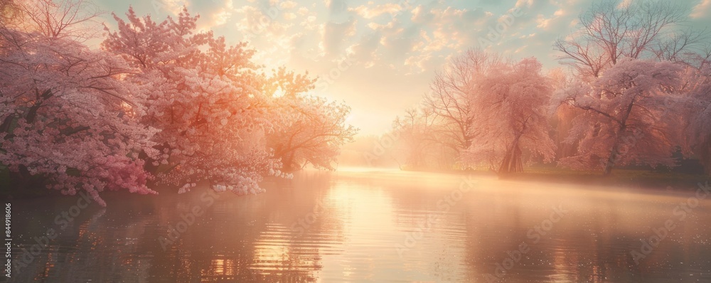 Blossoming cherry trees by a river Blossoming cherry trees by a river