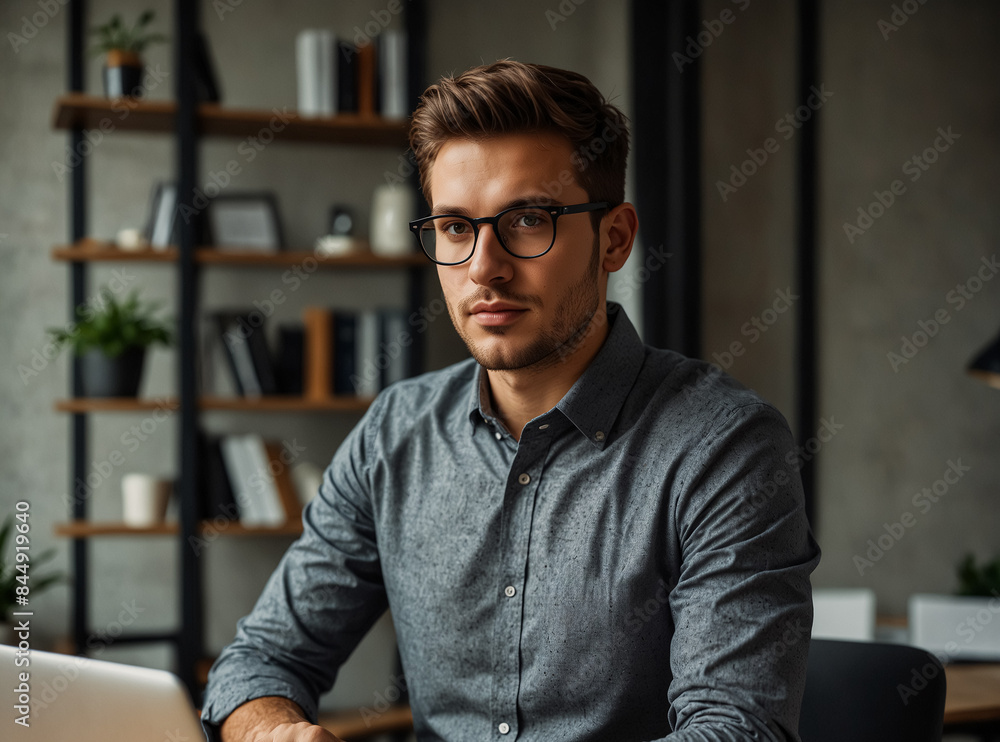 A Young Businessman Working in His Office. A Young Businessman Working in His Office.