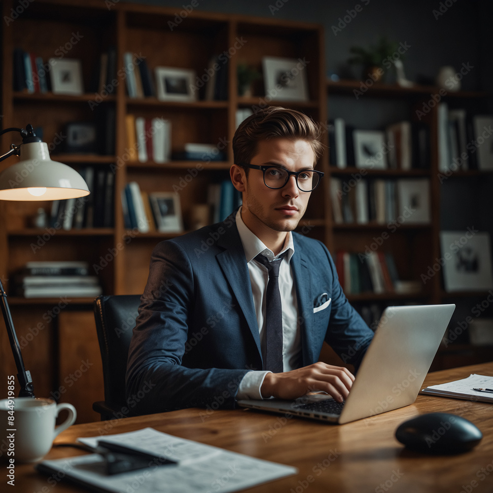 A Young Businessman Working in His Office. A Young Businessman Working in His Office.