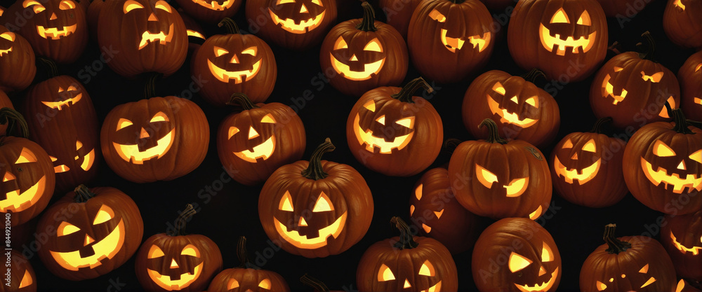 Spooky Halloween Pumpkin Decorations: A Festive AI-Generated Background Spooky Halloween Pumpkin Decorations: A Festive AI-Generated Background
