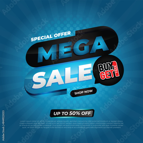 Promo Mega Sale Blue Theme, is Fully Vector Graphic, and ese it for your needs wisely