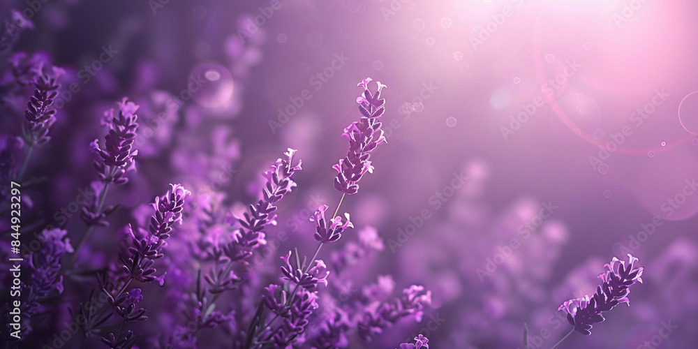 A closeup of lavender flowers in full bloom, with sunlight filtering through the leaves A closeup of lavender flowers in full bloom, with sunlight filtering through the leaves