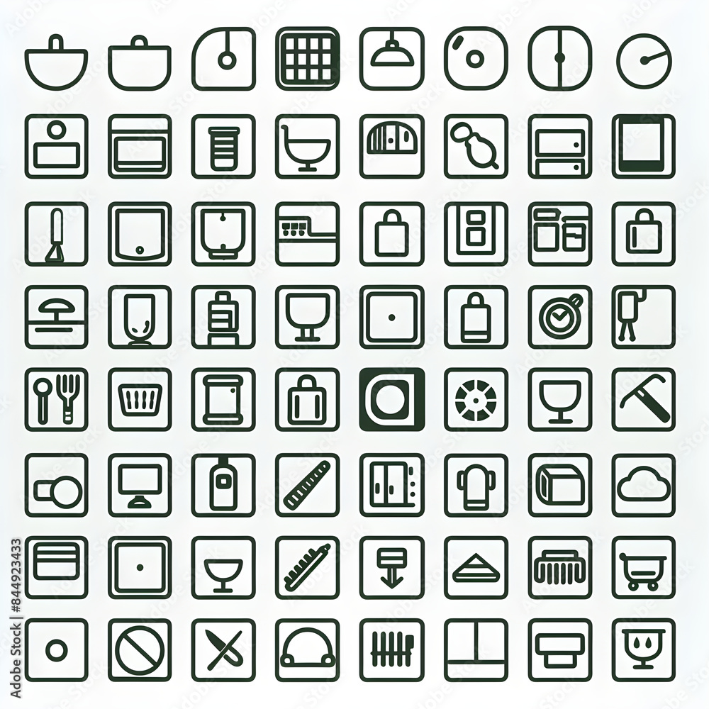 Minimalistic Icon Grid Showing Various Elements in a Modern and Uncluttered Style Minimalistic Icon Grid Showing Various Elements in a Modern and Uncluttered Style