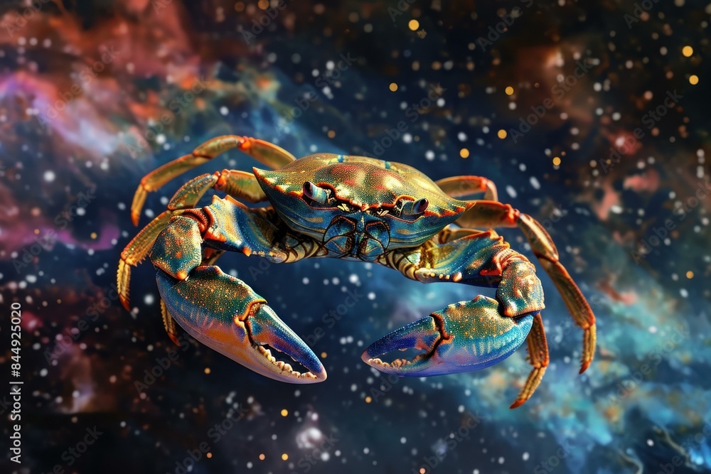 Vibrant and cosmic crab nebula digital art with marine life and zodiac cancer constellation theme in outer space universe background illustration with glowing mystical surreal biodiversity and creativ Vibrant and cosmic crab nebula digital art with marine life and zodiac cancer constellation theme in outer space universe background illustration with glowing mystical surreal biodiversity and creativ