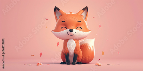 A cute cartoon smiling fox on a pink background