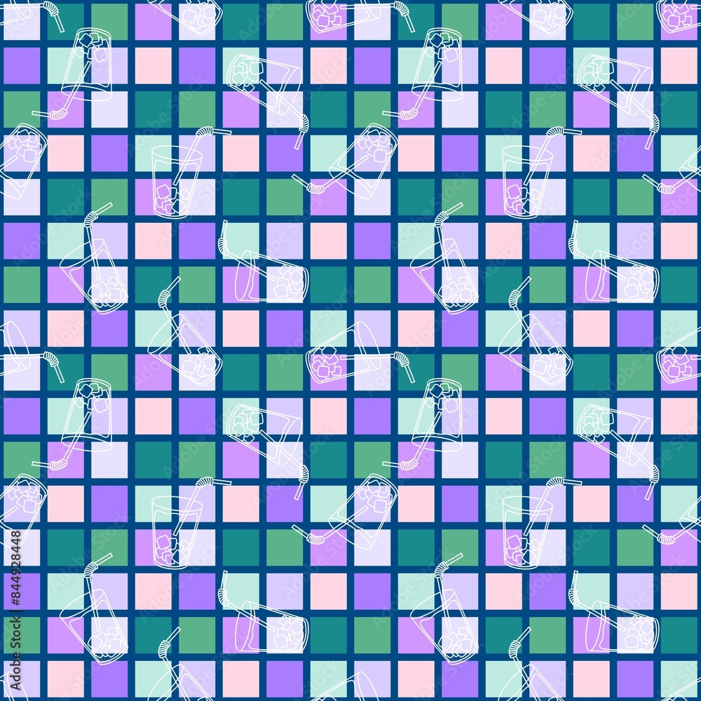Fototapeta premium Summer drink seamless cocktails cartoon ice pattern for wrapping paper