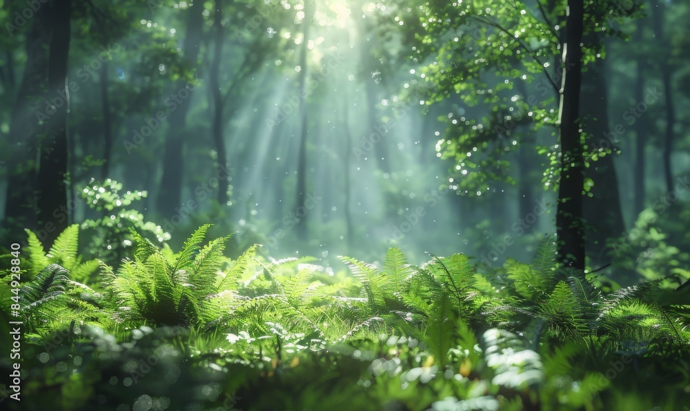 Fototapeta premium Forest glade with ferns