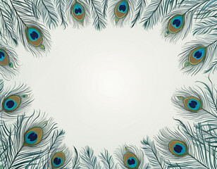 Watercolor painting with generative AI creates a stunning layout featuring a border of transparent peacock feathers and negative space for design creativity