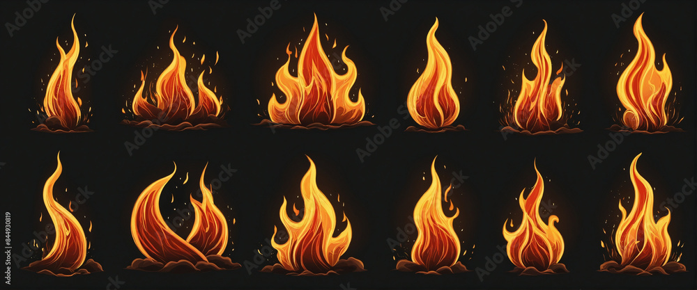 Collection of fiery inferno flames isolated on a transparent background Collection of fiery inferno flames isolated on a transparent background