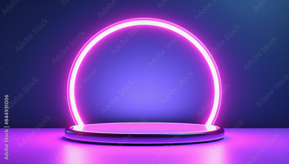 purple background with neon purple podest and circle purple background with neon purple podest and circle