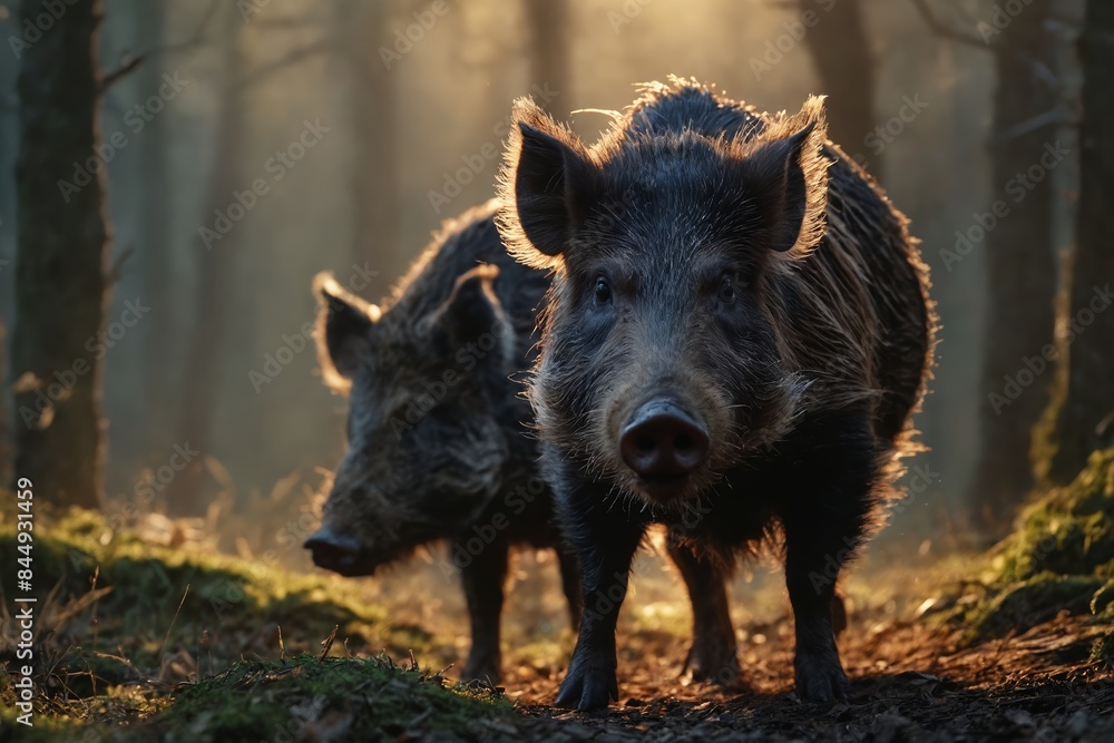 Forest Guardian: Wild Boar in the Sun-Dappled Woods Forest Guardian: Wild Boar in the Sun-Dappled Woods