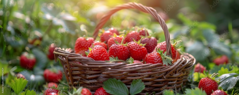 Freshly picked strawberries in a basket Freshly picked strawberries in a basket