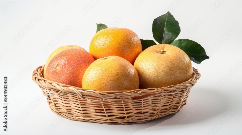 Grapefruits in a basket freshly picked set against a white background Grapefruits in a basket freshly picked set against a white background