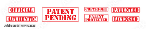 Copyright, official product vector stamp set. Patent authentication stamps.