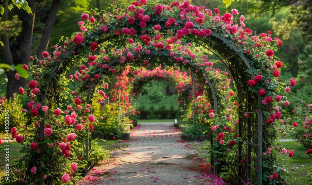 Naklejka premium Garden arch with climbing roses
