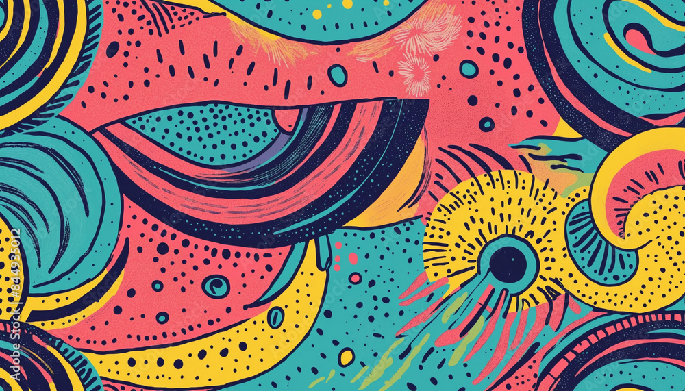 Retro neon 80s-inspired abstract print in a vibrant and colorful seamless pattern design Retro neon 80s-inspired abstract print in a vibrant and colorful seamless pattern design