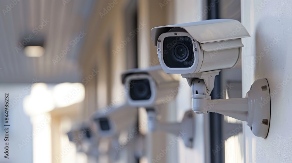 Security and safety cameras mounted on the wall for surveillance in home or office Security and safety cameras mounted on the wall for surveillance in home or office