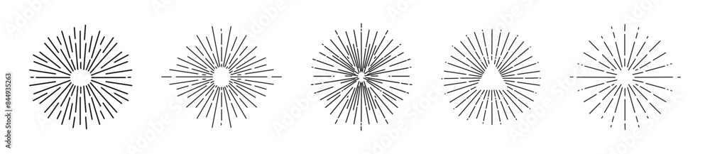 Obraz premium Burst linear vector set. Sunburst rays collection.