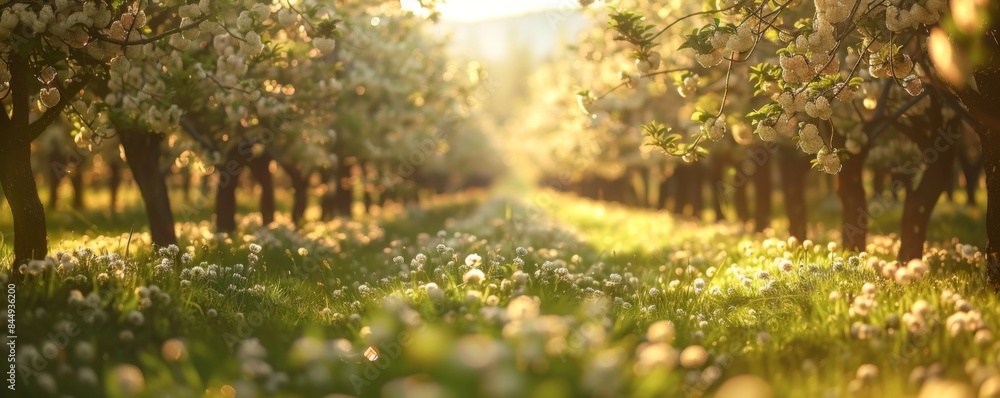 Obraz premium Orchard with blooming fruit trees