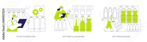 Soft drinks manufacturing abstract concept vector illustrations.
