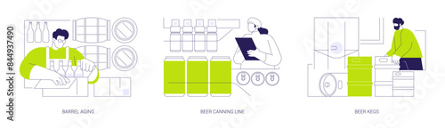 Beer manufacturing and storage abstract concept vector illustrations.