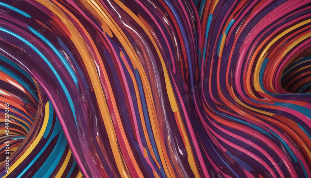 Colorful three-dimensional abstract background design featuring curved lines in purple, red, yellow, and blue hues Colorful three-dimensional abstract background design featuring curved lines in purple, red, yellow, and blue hues