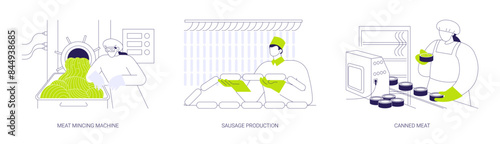 Meat processing abstract concept vector illustrations.
