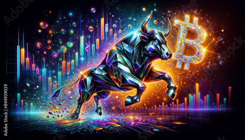 Digital art rise symbolizes cryptocurrency surge, driven by bullish Bitcoin trend © zamuruev