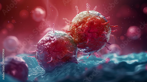 Magnified cancer cells highlight genetic mutations epidemic, AI Generative.