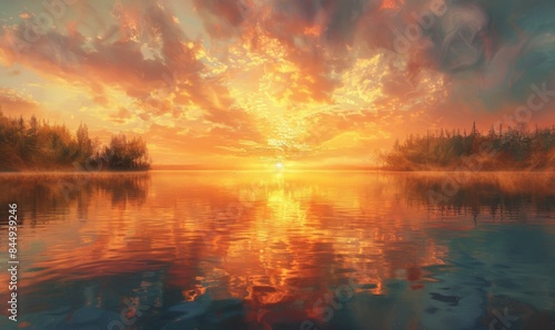 Shimmering lake at sunrise #844939246