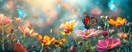Summer garden with blooming flowers and butterflies © Станіслав Козаков