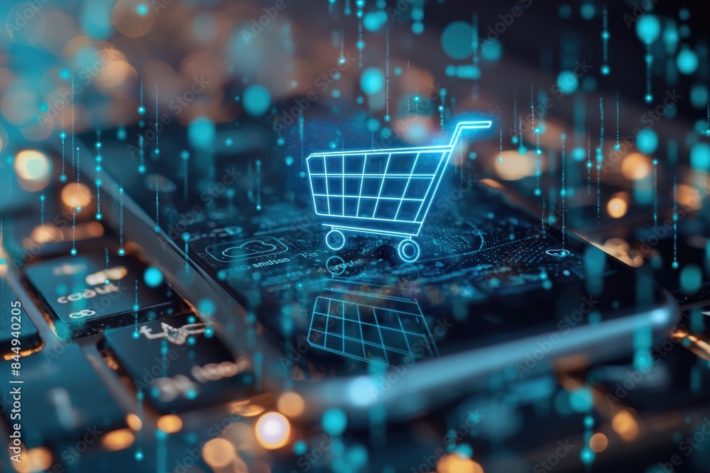 Futuristic online shopping technology illustration Futuristic online shopping technology illustration