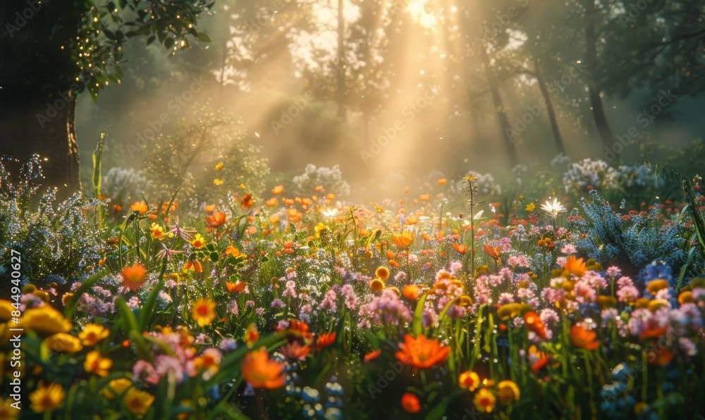 Sunlit meadow with flowers Sunlit meadow with flowers