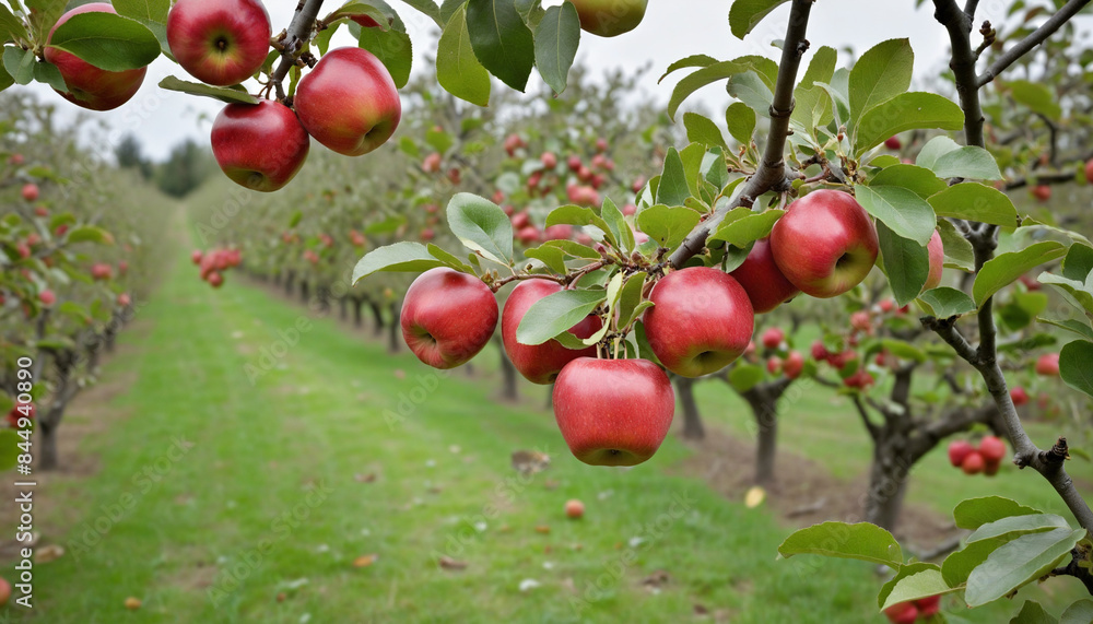 Abundant red cherry harvest on a tree branch in the lush apple orchard Abundant red cherry harvest on a tree branch in the lush apple orchard